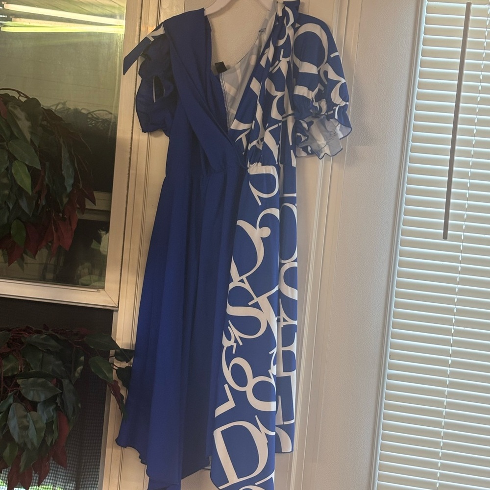 Elegant Blue and White Women's Dress
